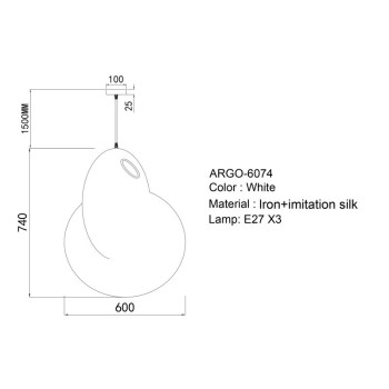 ARGO - Μονόφωτο Κρεμαστό Φωτιστικό Silk D60cm