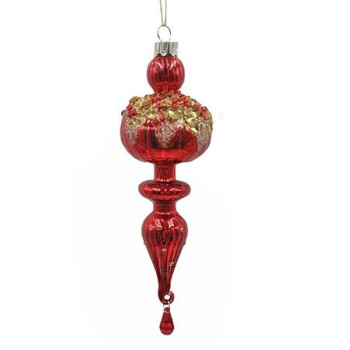 GLASS FINIAL ORNAMENT RED,H18X6CM