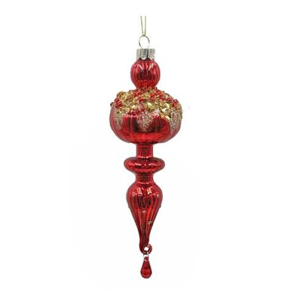 GLASS FINIAL ORNAMENT RED,H18X6CM