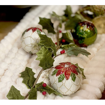 GLASS BALL RED/CREAM POINSETTIA RED/CREAM,D.10cm