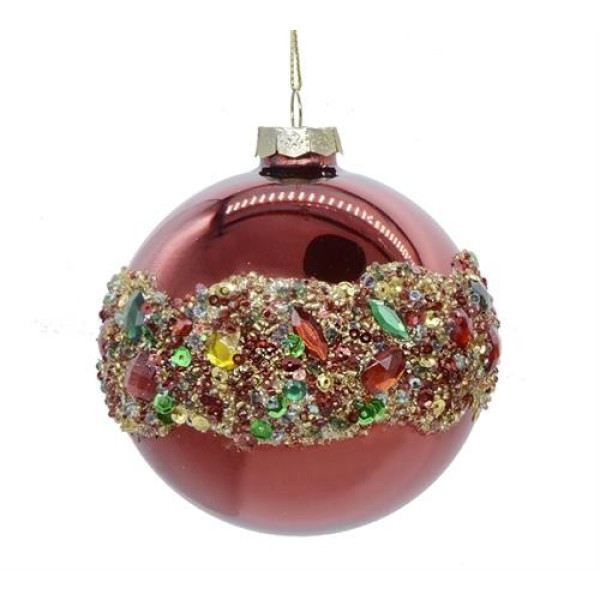 GLASS ORNAMENT 3 STYLE RED+MULTI COLOR STONES