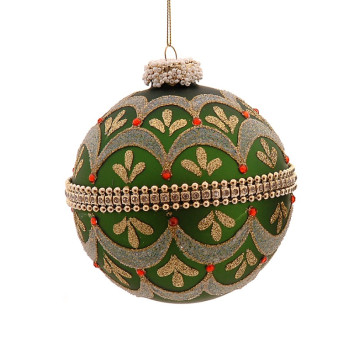 10cm GLASS GREEN BALL W/GOLD STRASS