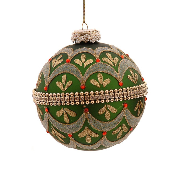 10cm GLASS GREEN BALL W/GOLD STRASS