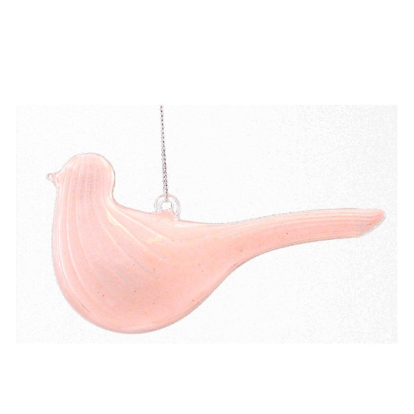 12CM GLASS PINK BIRD HANGING ORN