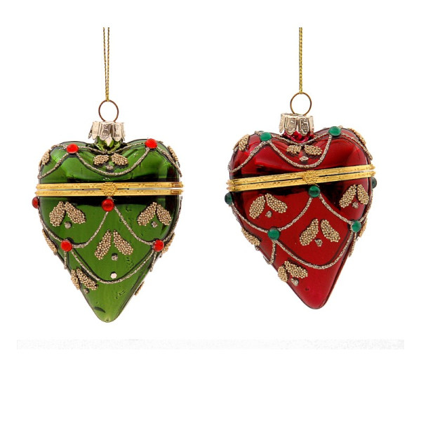 2ASST 7CM GLASS RED - GREEN OPENING HEART