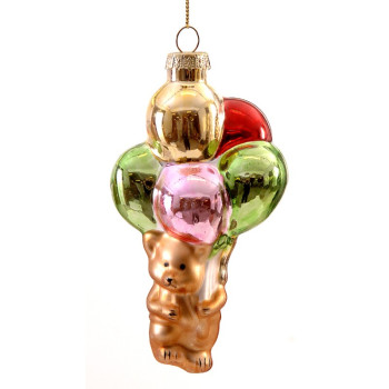 13cm Glass bear w/balloons hanging orn