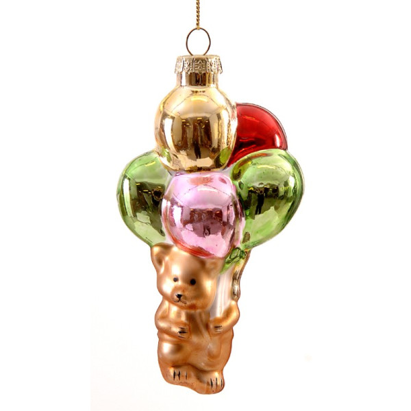 13cm Glass bear w/balloons hanging orn