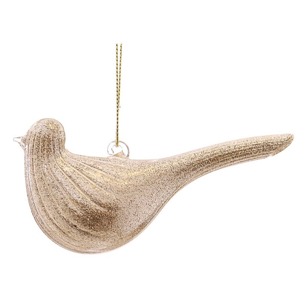 Glass champagne gold bird hanging orn