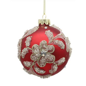 8cm Glass red ball w/leaf design