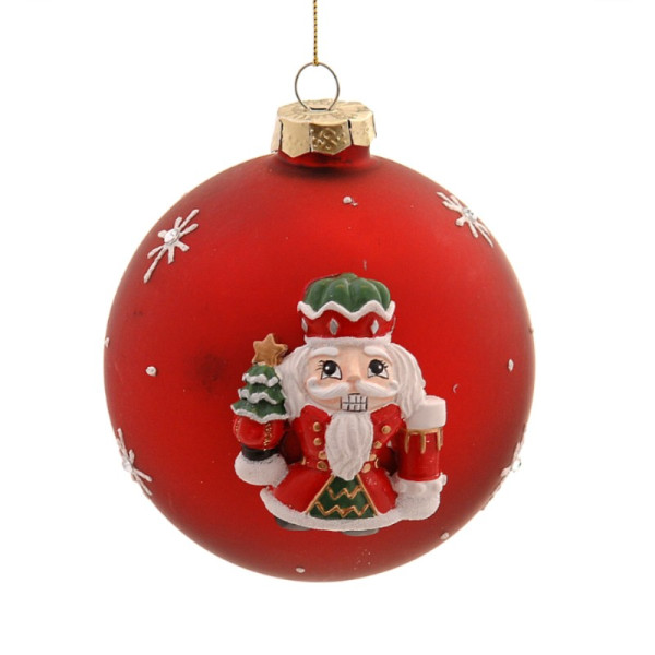 10cm Glass red ball w/nutcracker
