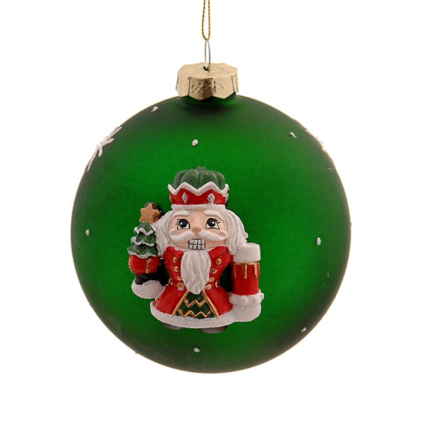 10cm Glass green ball w/nutcracker