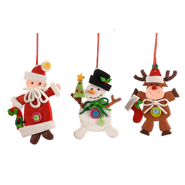 3Asst 12,5cm Claydoug santa/snowman/reindeer