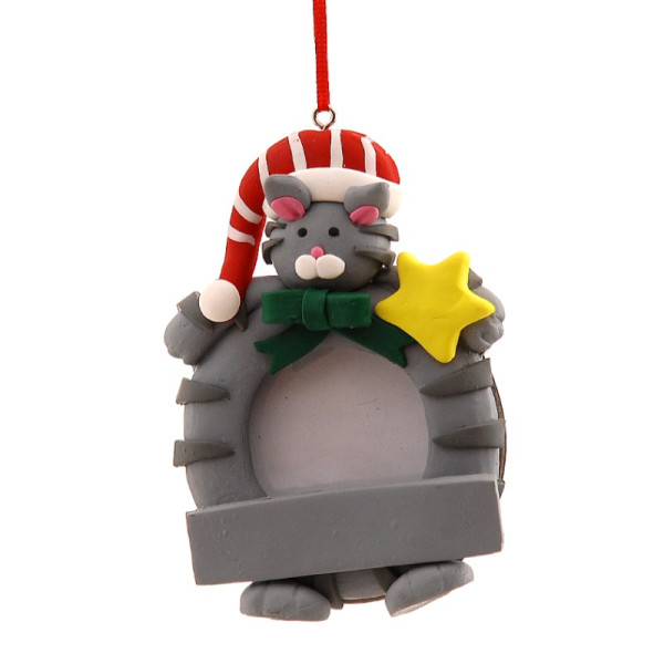 10cm Claydough grey cat photo frame hanging orn