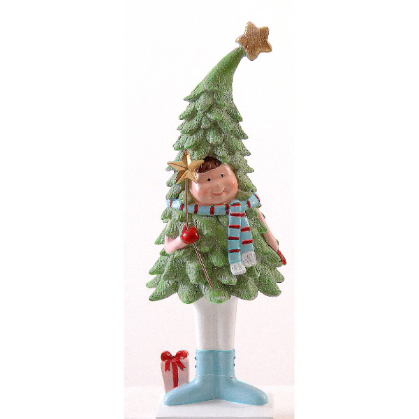 29cm Polyresin kid in xmas tree suit orn