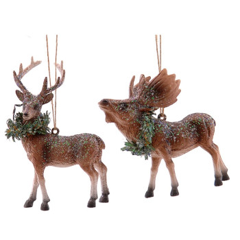 2Asst 13,80cm Plastic reindeer orn