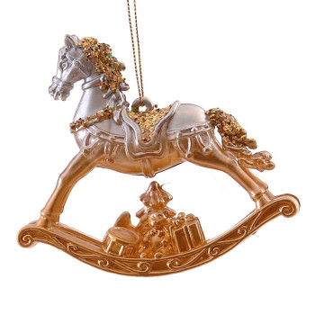 11,50cm Gold & silver paint rocking horse orn w/light gold diamond sequin