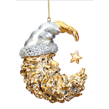 9cm Polyresin  gold plated santa moon xmas orn