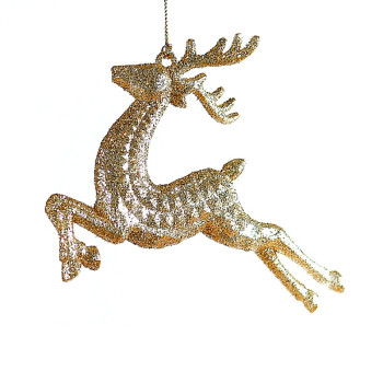 14cm Champagne gold glitter acrylic reindeer