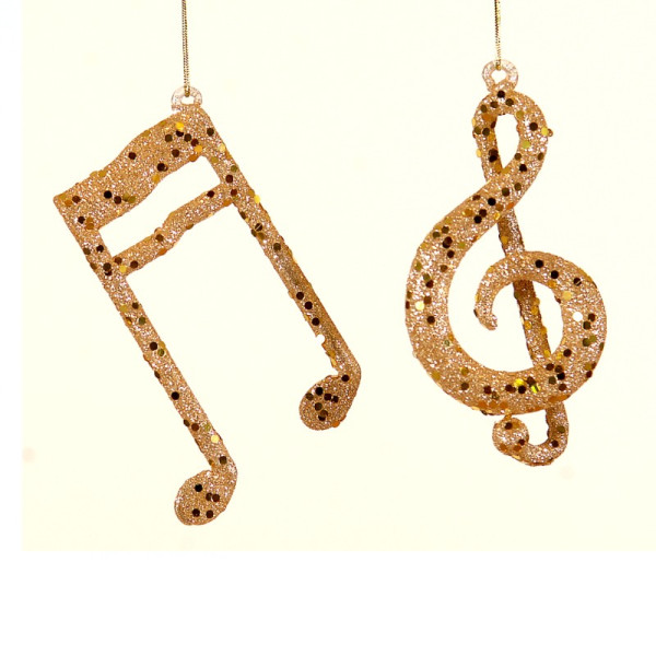 2Asst Glass gold musical notes hanging orn