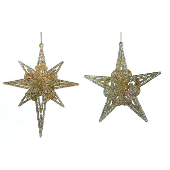 2Asst 13cm Gold acrylic star orn