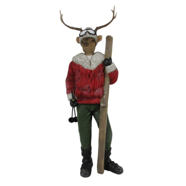 37cm Poly reindeer in skiing clothes