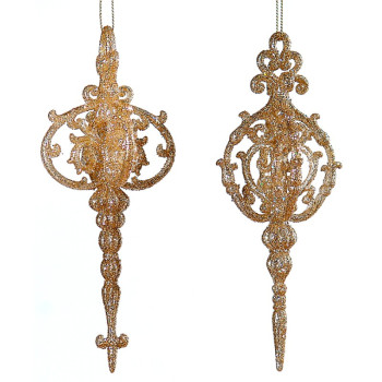 2Asst 15cm Champagne gold acrylic orn