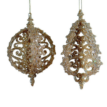 2Asst 13cm Gold glitter acrylic ball orn