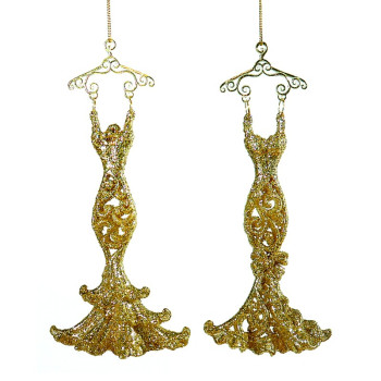 2Asst 15cm Gold glitter acrylic dance dress