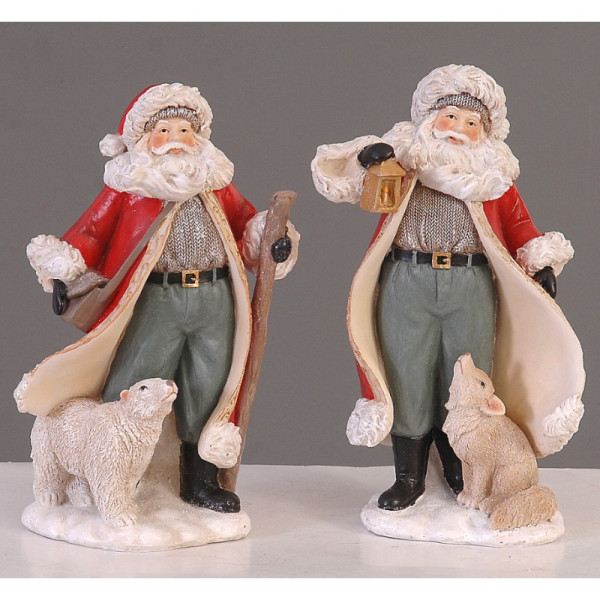 2Asst 25cm Poly Santas w/animals