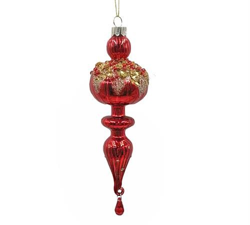 GLASS FINIAL ORNAMENT RED,H18X6CM