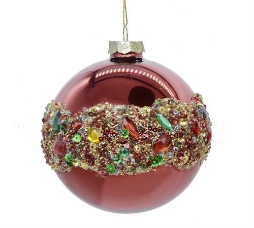 GLASS ORNAMENT 3 STYLE RED+MULTI COLOR STONES