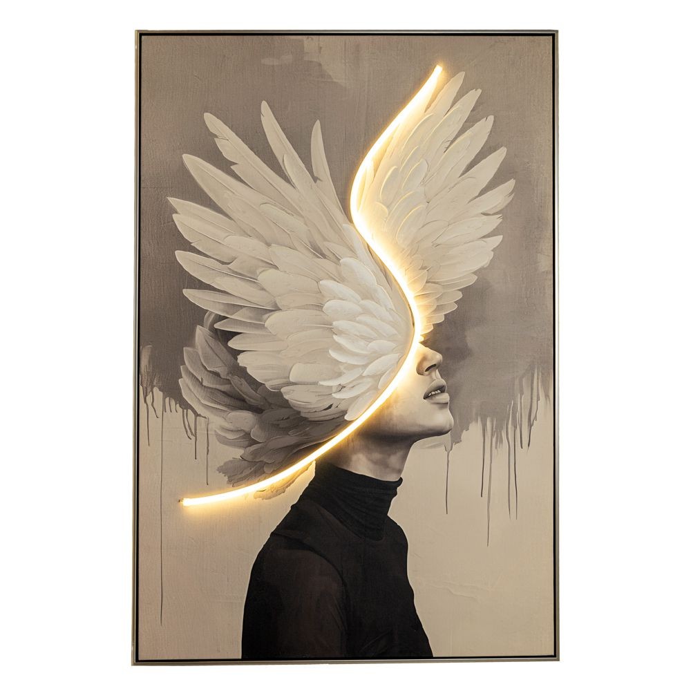 FEATHERS WITH LED LIGHT ΕΛΑΙΟΓΡΑΦΙΑ 80Χ120ΕΚ ΜΕ ΑΣΗΜΙ ΚΟΡΝΙΖΑ ΣΕ ΤΥΠΩΜΕΝΟ ΚΑΜΒΑ