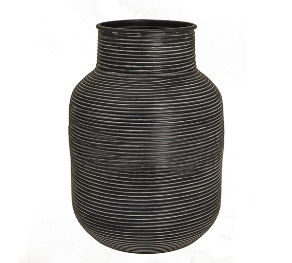 Σφυρήλατο βάζο αλουμινίου, μαύρο με λευκή πατίνα,34x45cm