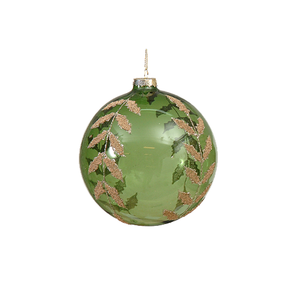 12/96 8cm clear green ball w/ gold leaves design
