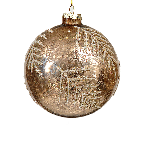 12/96 8cm gold antique ball w/ glitter tree design