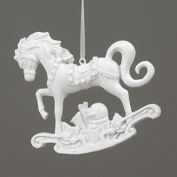 8/96-11cm white rocking Horse hanging orn