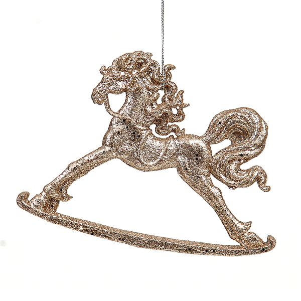 12/216-15cm plastic gold rocking horse ornament