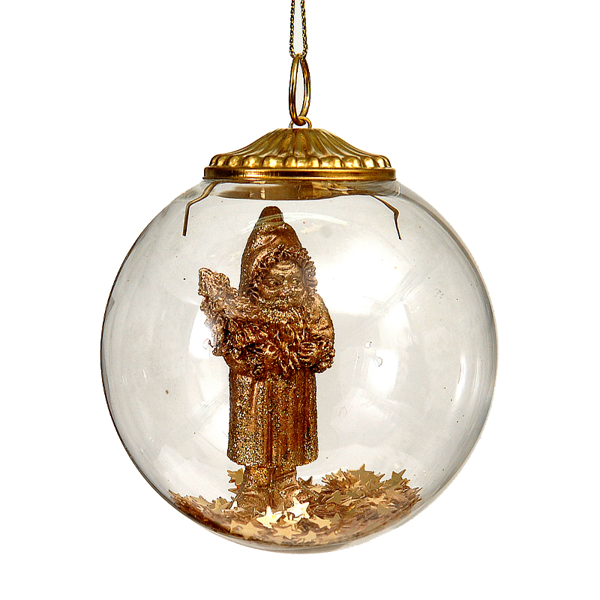 12/72-10cm Glass Ball w/polyserin Gold Santa