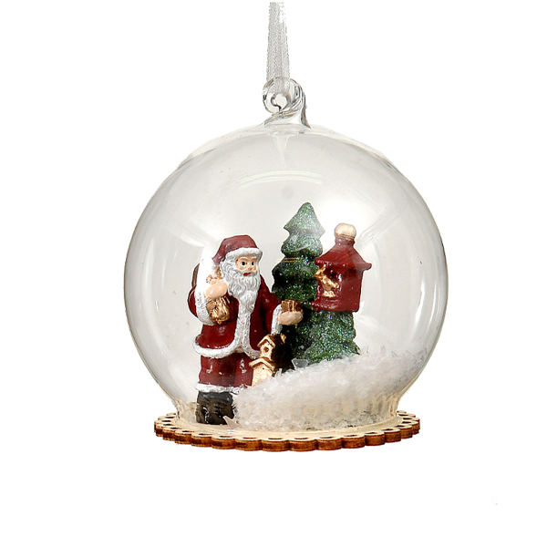 12/72-8,5cm Glass ball w/polyserin red/green Santa