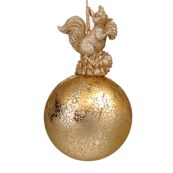 12/96-8cm Gold glass ball w/Squirrel on top