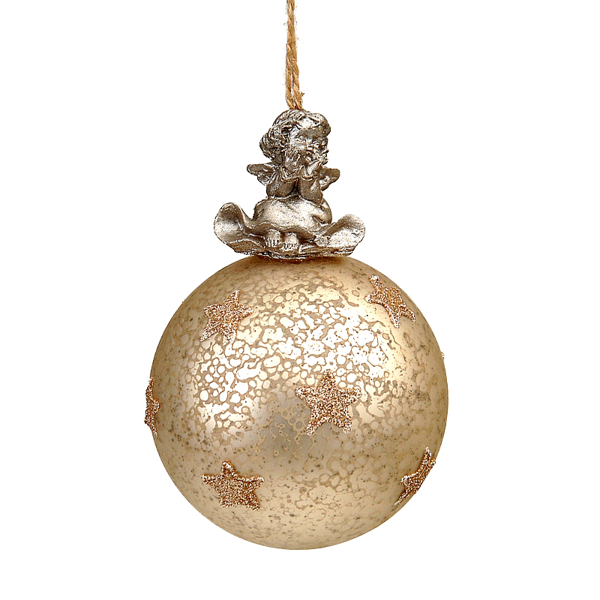 12/96-8cm Gold glass ball w/Angel on top