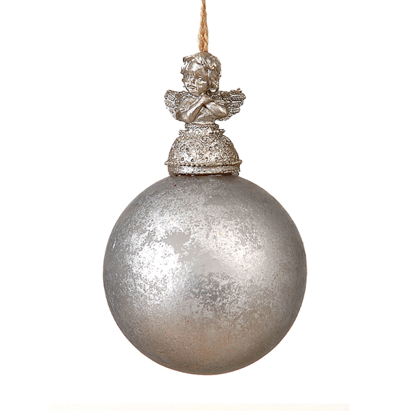 12/96-8cm Silver glass ball w/Angel on top