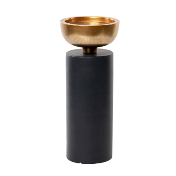 ALUMINIUM ROUGH GREY/GOLD CANDLEHOLDER 11X11X26CM