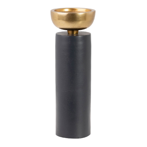 ROUGH GREY/GOLD ALUMINIUM CANDLEHOLDER 11X11X31CM