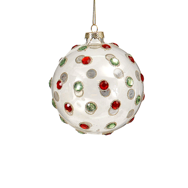 12/48 10cm clear glass ball w/ green red spots