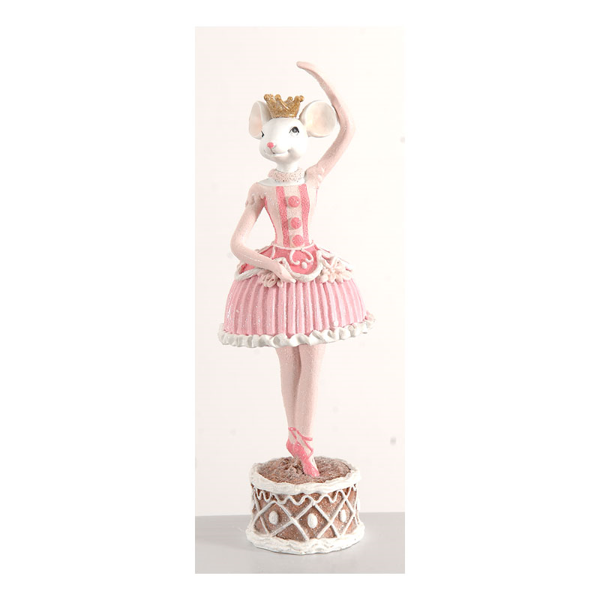 4/24- 26cm polyresin pink mouse decoration