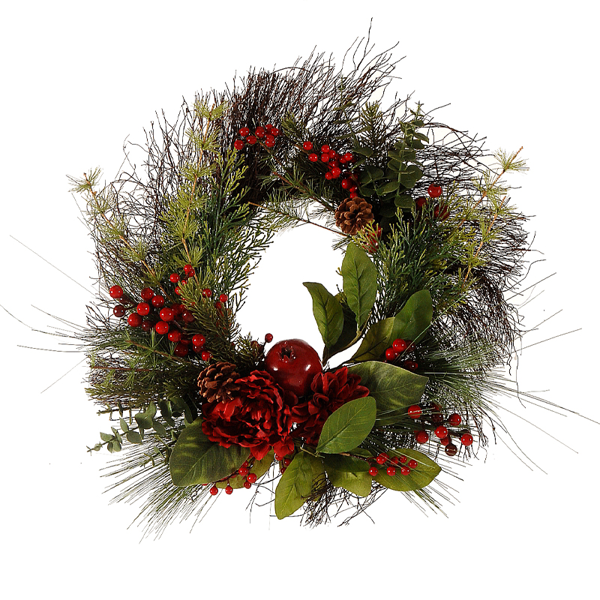 2/4- 60cm wreath w/ red flowers