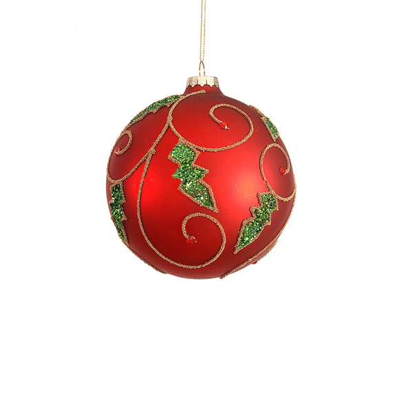 12/72 - 10cm mat red painted ball with glitter