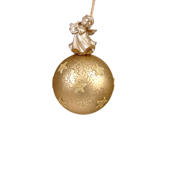 12/96-8cm Gold glass ball w/Angel on top