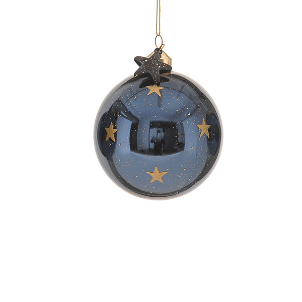 12/48 - 10CM blue glass ball w/ stars